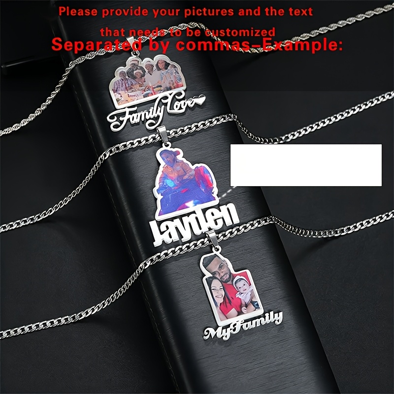 Custom Engraved Stainless Steel Name Necklace with Photo